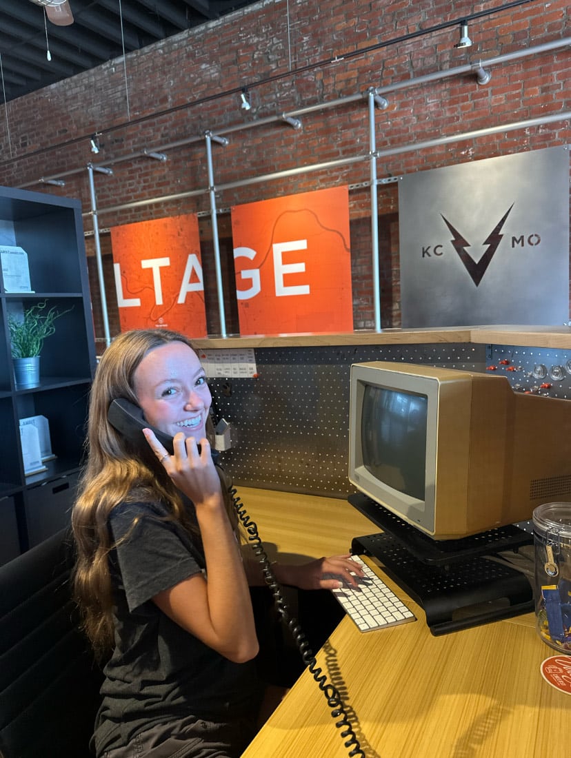 Intern Emily answering the phone