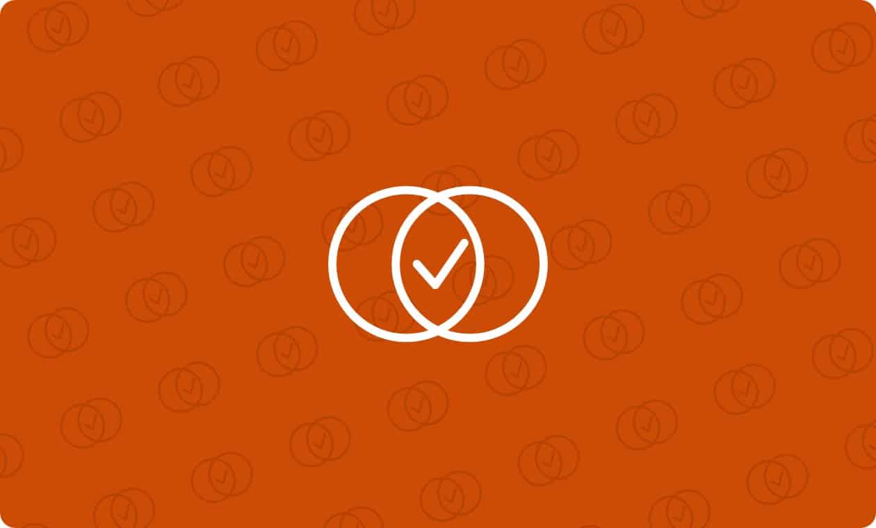 Line icon of two overlapping circles with a check mark